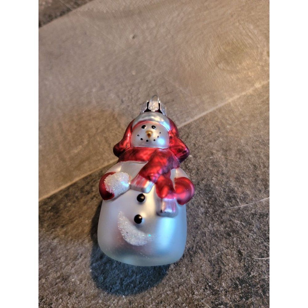 Blown glass snowman snowball glittery ornament‎ xmas